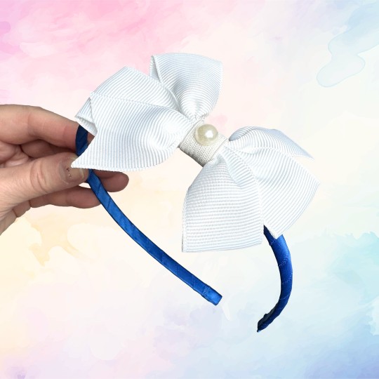 Diadem blåvitt med rosett