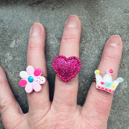 Ringar x 3 - blomma, hjärta och princesskrona