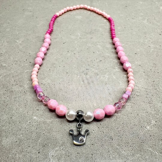 Halsband rosa med princesskrona 