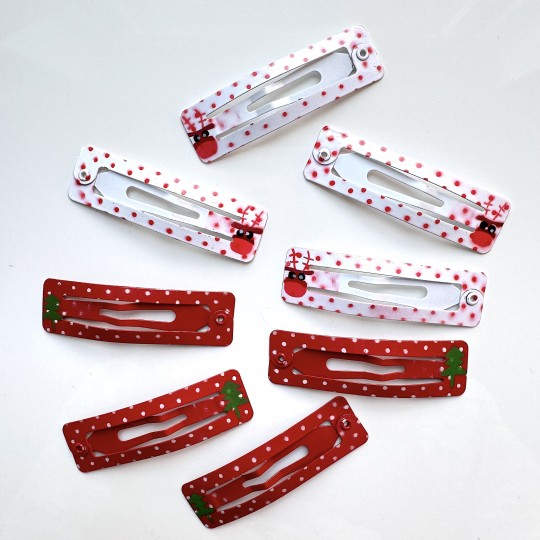 Hårspännen med prickar, rudolf och julgran x 8