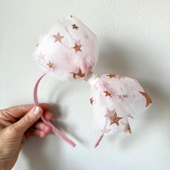 Diadem med rosa tyll och guldstjärnor